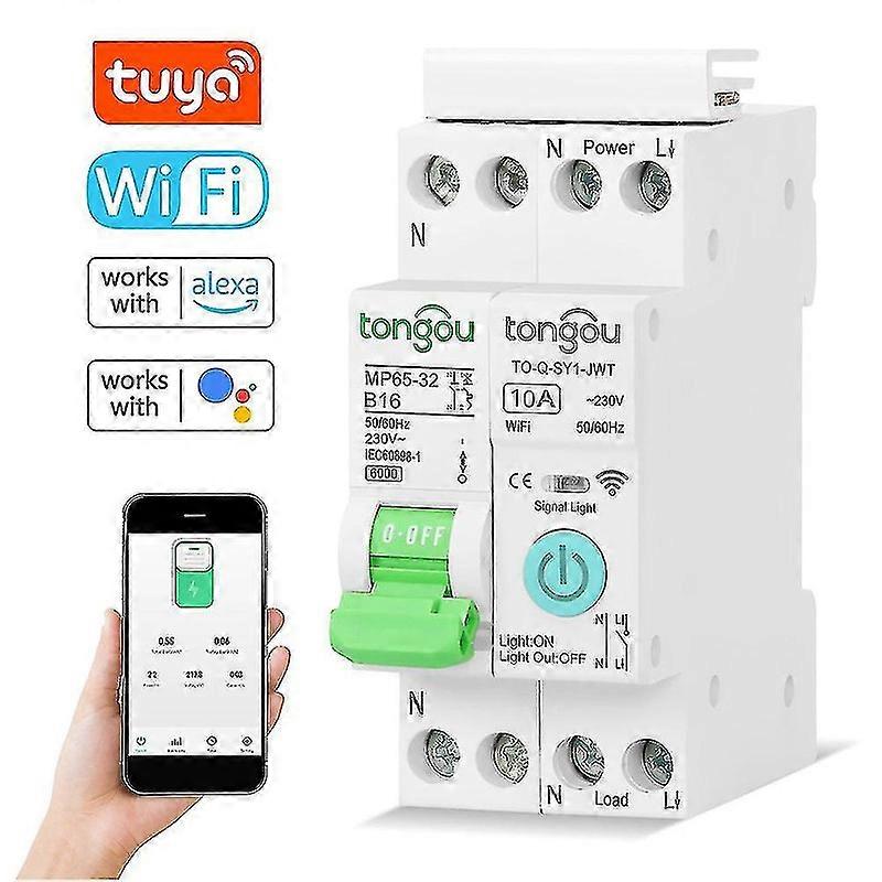 Tuya Wifi Intelligent Circuit Breaker Wireless Remotes Control Mobilephone App Remotes Viewing Intelligent Home Equipment Timing Countdown Loop Timing