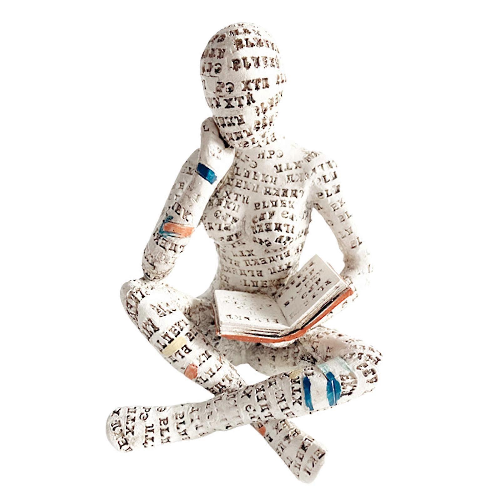 Reading Woman Figurine Thinker Style Resin Statue Emotional Expression Realistic Shape Clear Outline Pulp