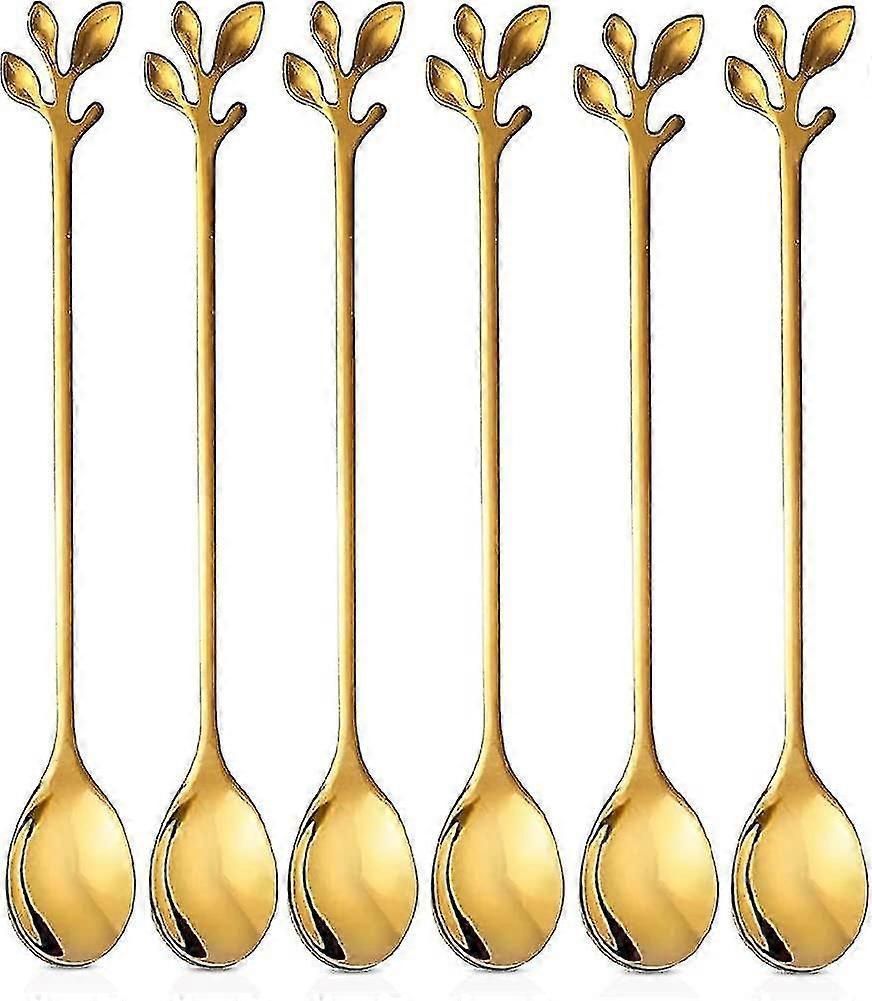 Lange Stiel Eislöffel Set, 6pcs 7,5 "Eislöffel, Creative Gold Leaf Cocktail