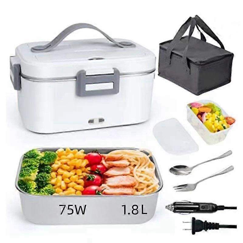 75w 1.8l Large Capacity Electric Lunch Box For Adults/work/car/office, 3 In 1 12v/110v Heated Lunch Box With Fork/spoon And Insulated Carrying Bag