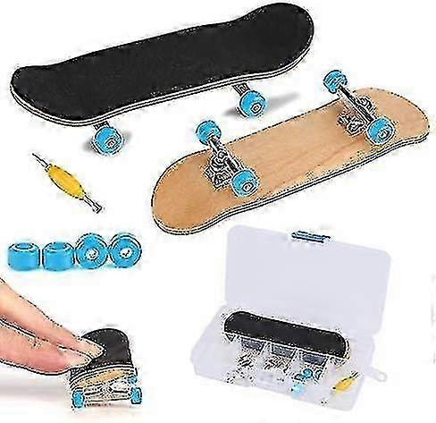 Finger Skateboard, Alloy Full Maple Wood Bridge With Box Reducing Pressure Gifts For Children (light Blue)