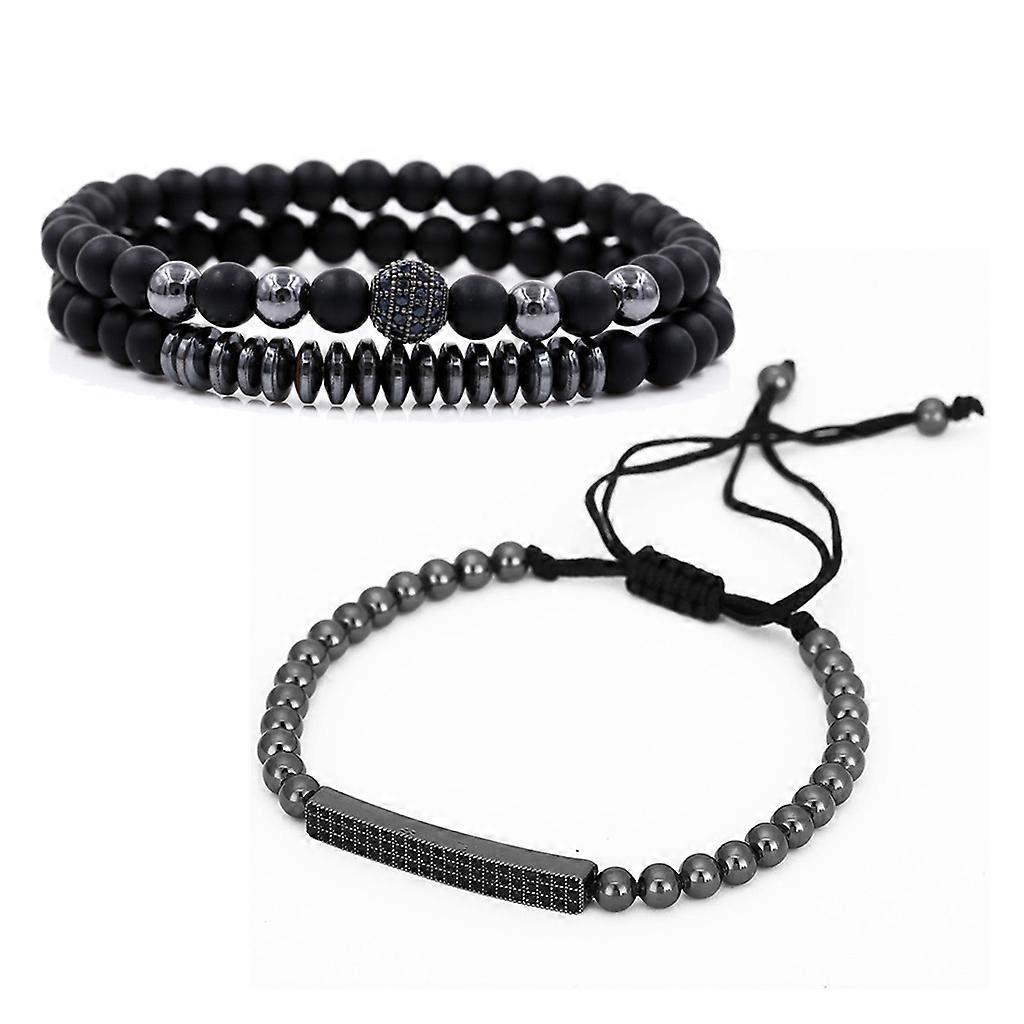 3Piece/Set Bracelets Men Black Natural Stone Bracelets Set Adjustable Bangles