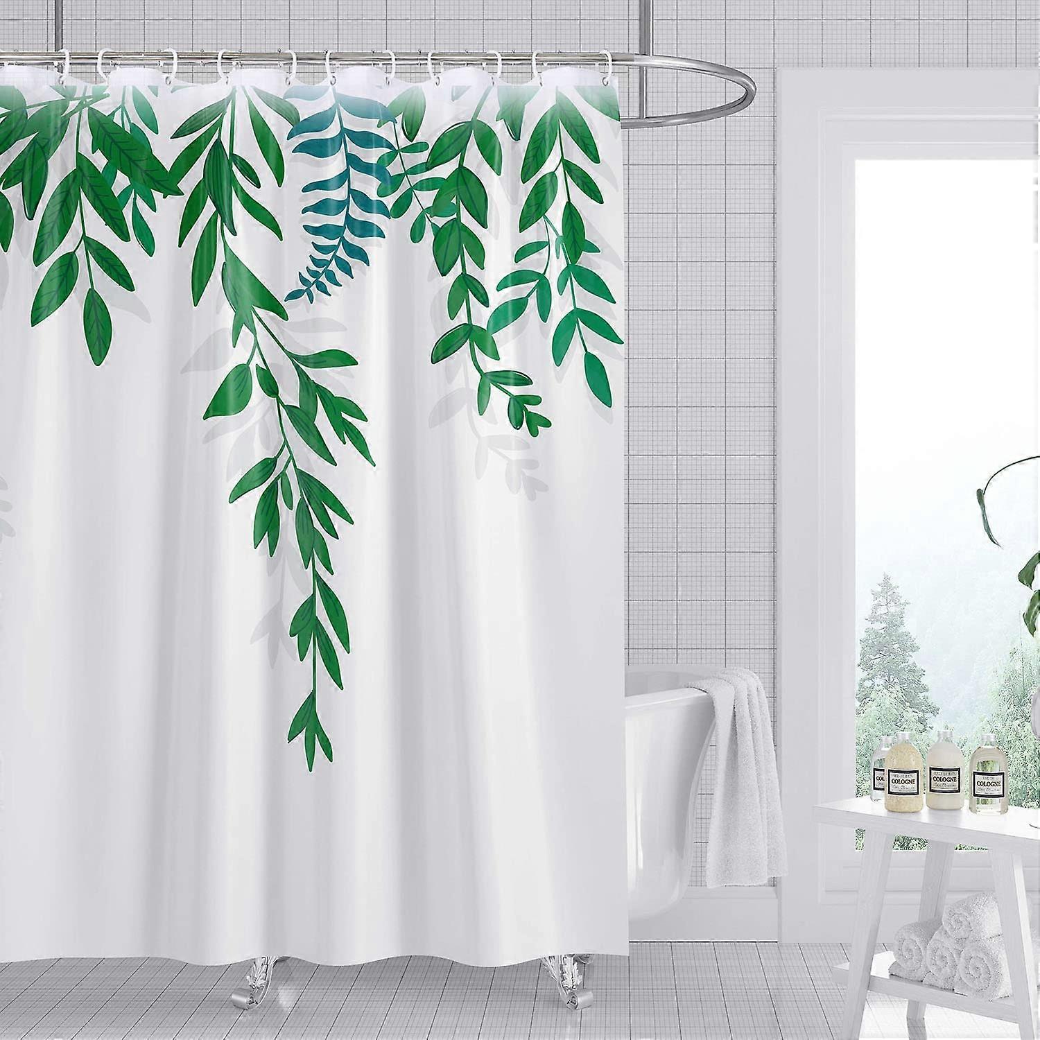 Plants Shower Curtain Leaf Fabric Bathroom Curtains Botanical Leaves Pattern Set with 12 Hooks Machine Washable 72" X 72"
