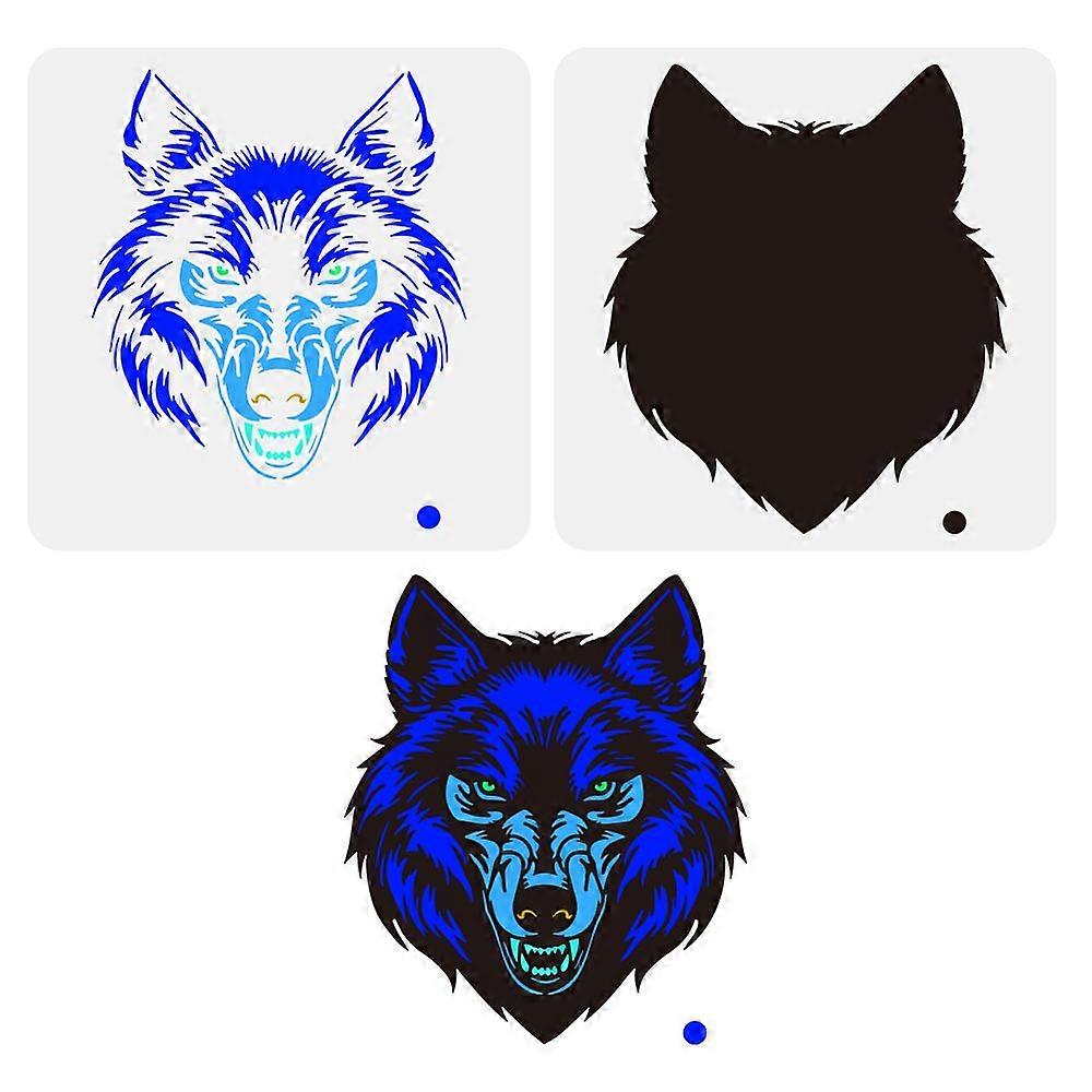 1セット2個2スタイルPET中空描画ペイントステンシルDIYスクラップブックフォトアルバムオオカミ300x300mm 1個/スタイル