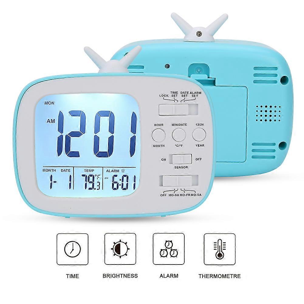 Multifunctional Blue Smart Alarm Clock LED Display 12/24H Battery