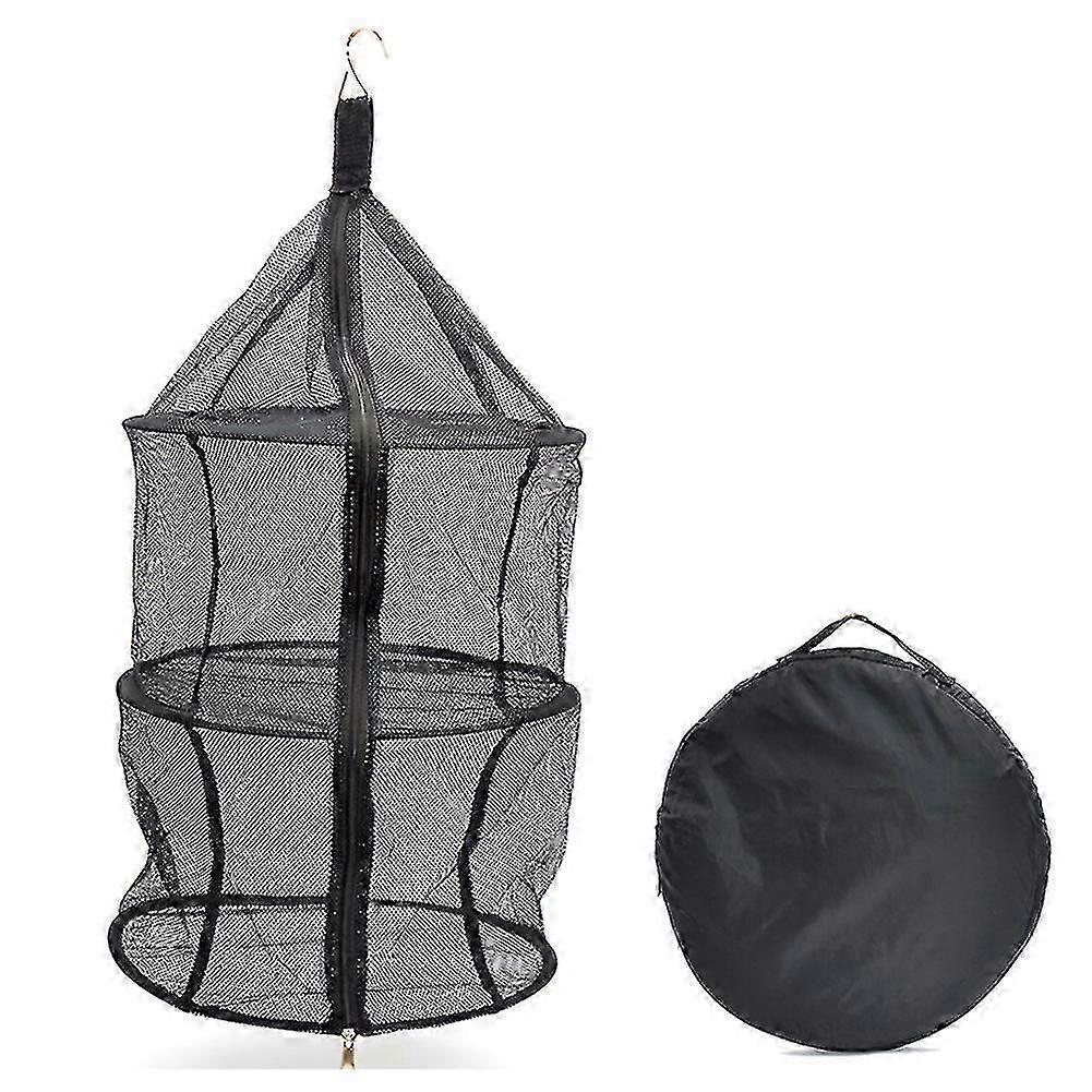 Outdoor Nylon Zipper Three-layer Folding Storage Net Bag Hanging Clothes Laundry Clothes Net Bag