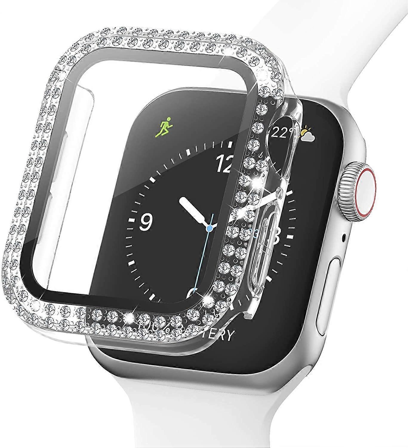 Type C Rhinestone Decor Smart Case Cover with Tempered Glass Screen Protector for Apple