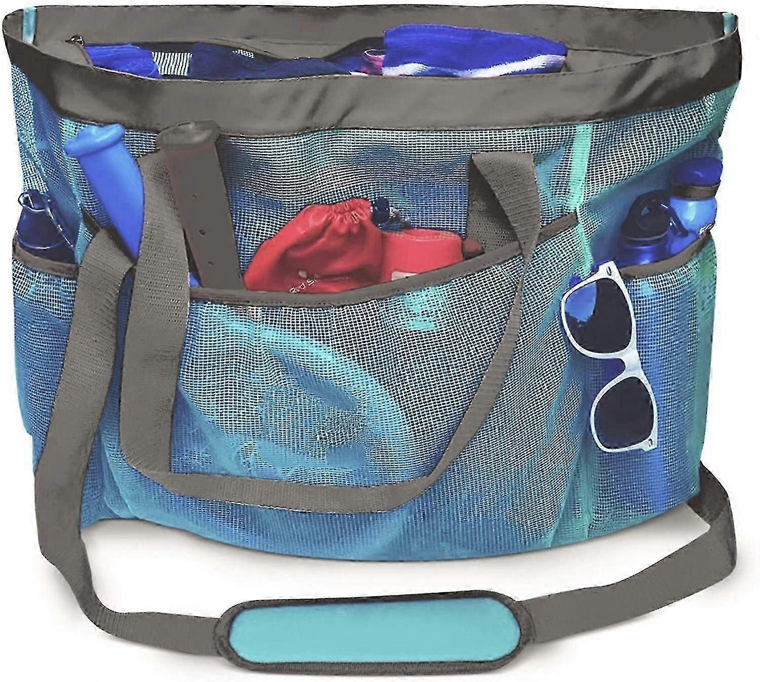 Mesh Beach Bag with Zip - Oversized Beach Tote - Pool Bag,Blue