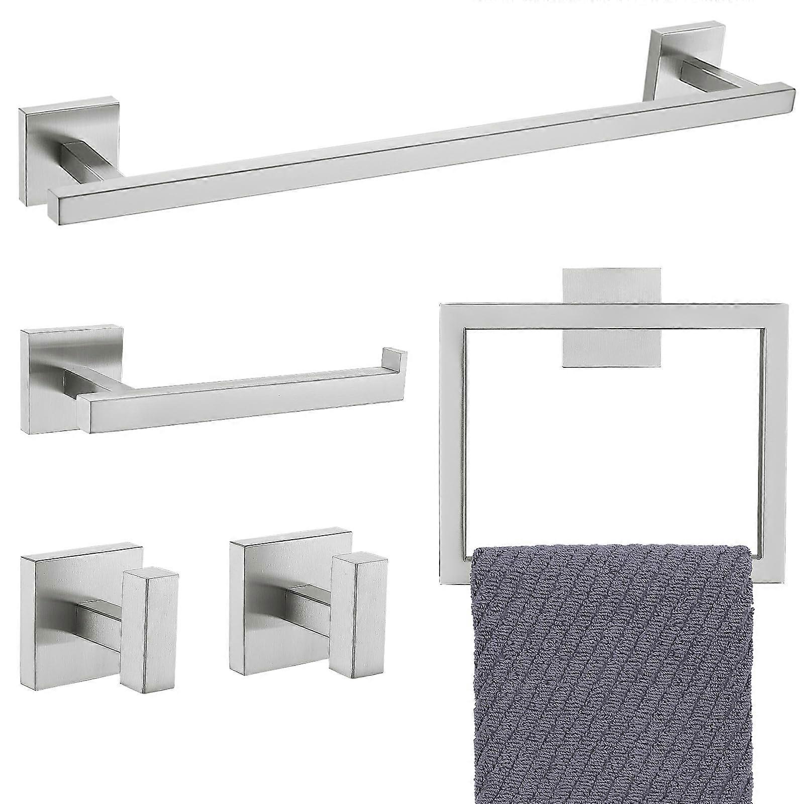 5 Piece Brushed Nickel Towel Bar Set with Wall Mounting Hardware for Modern Bathroom Decor and Organization