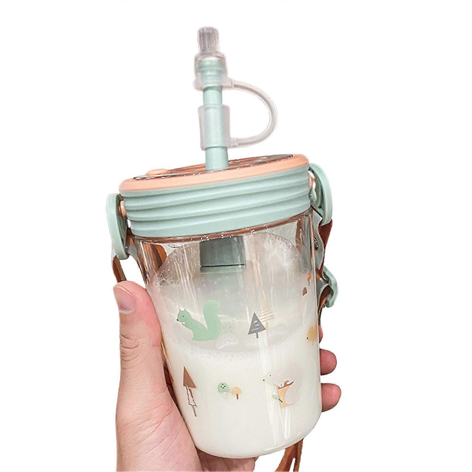 可爱的移液器秤杯防漏饮具哑光防漏蛋白质杯透明卡通杯带水吸管