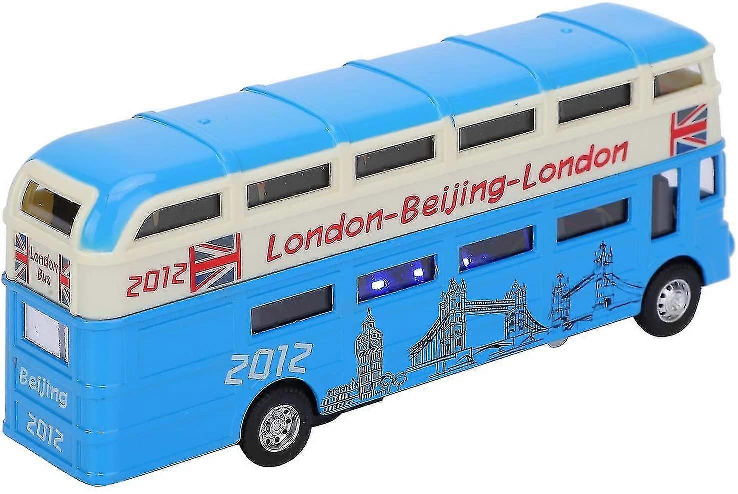 Double-decker Bus Model, Children Double Layer Bus Toy Simulation Alloy Pull-back Car Toy With Light Music(blue)