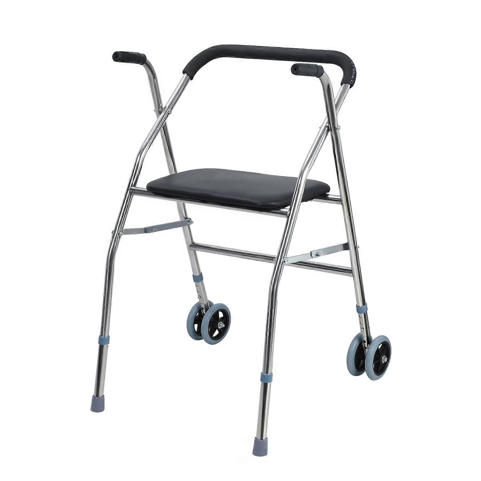 Lightweight Folding Walker with Wheels, Narrow Walker for Small Spaces, Adjustable Height Elderly Walking Aid