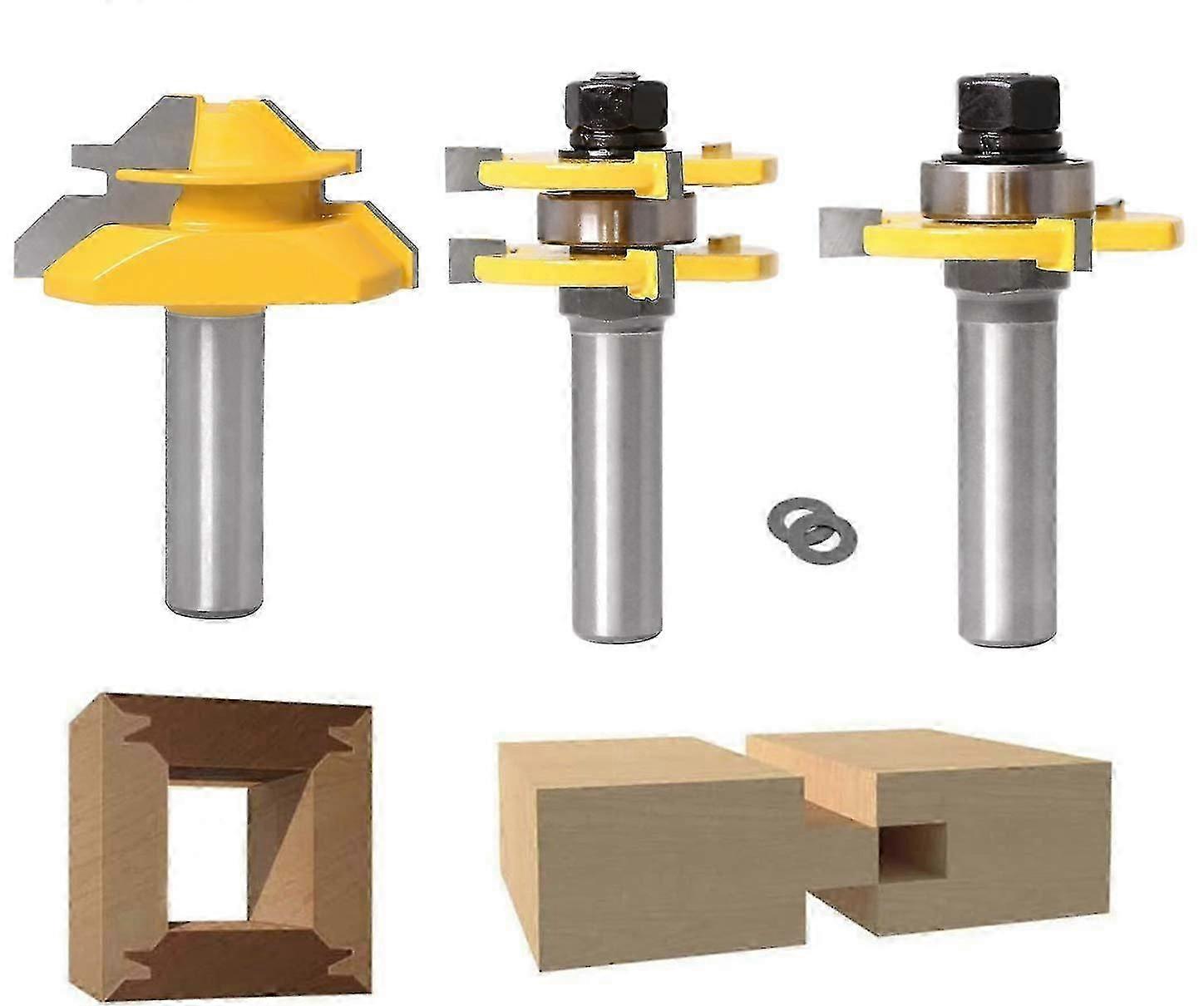 12.7mm 45 Degree Lock Miter Router Bit + Tongue Bit + Grooving Cutter - Woodworking Cutter For Woodworking Tools (1/2')