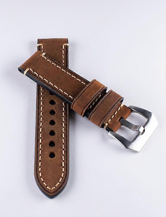 Ruskea raskas nahkainen kellohihna ompeleilla