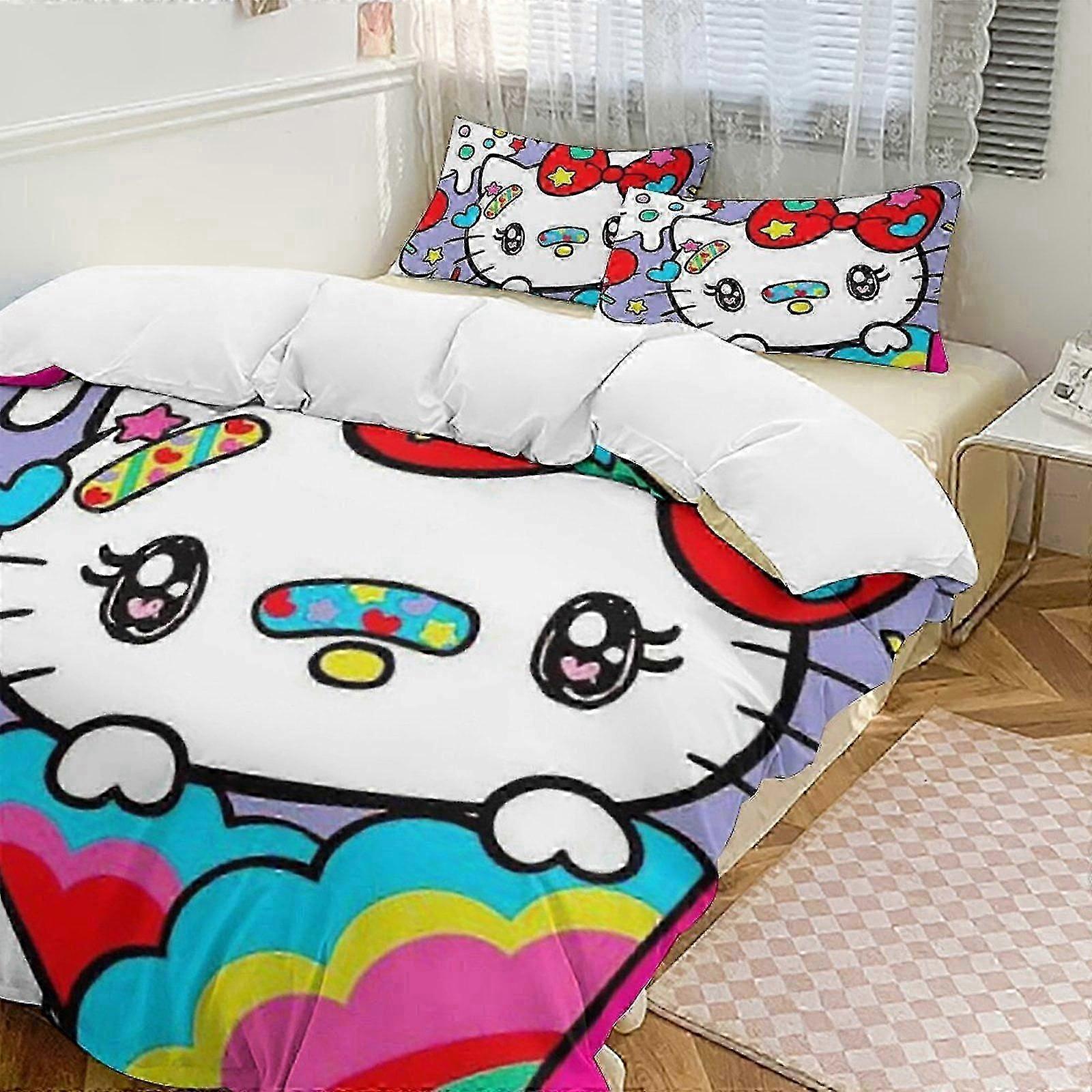o203 Bed Sheets Hello Kitty3-Piece Twin Bed Set - Includes Single Comforter And Pillowcases Bedding - Fade Resistant Microfiber Lc (1 Duvet Cover and