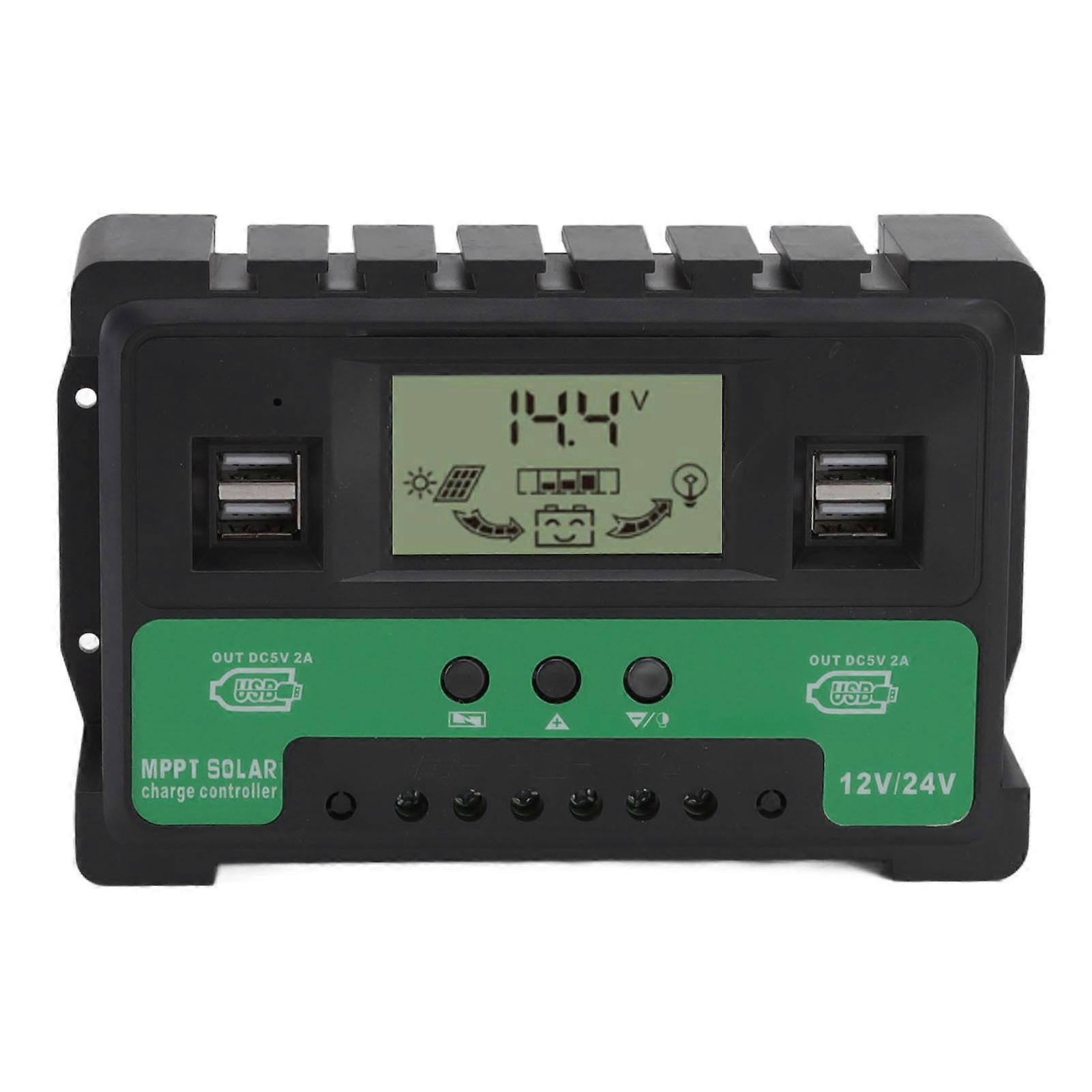 Solar Controller 12V 24V Charge Discharge PV Regulator LCD Display Dual USB Output