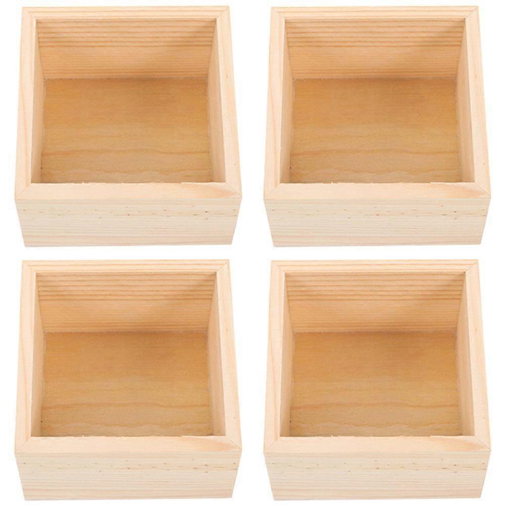 4Pcs Wooden Boxes Lidless Wooden Boxes Tabletop Wood Boxes Small Square Wooden Boxes