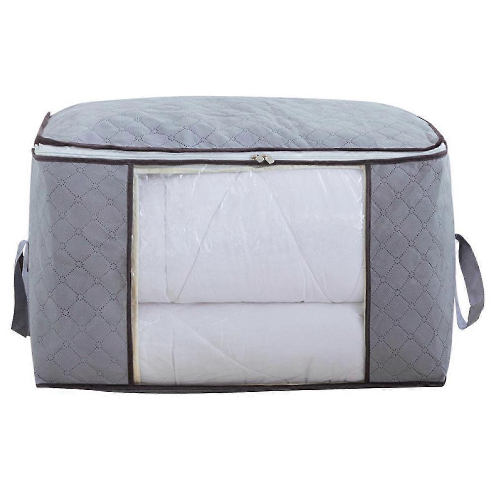 Large Capacity Clothes Organizer with Reinforced Handles, Thick Fabric, Foldable, Sturdy Zipper, Clear Window, 1 Pack, Gray