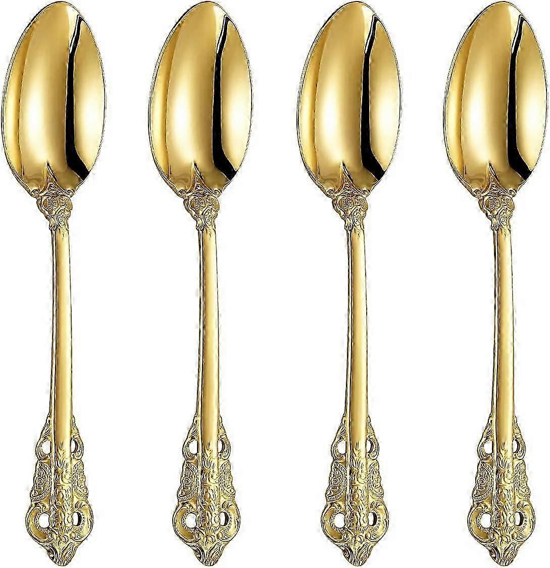 Smuk 7" teskefuld, sæt med 4, 18/10 rustfrit stål, guld, robust dessertske