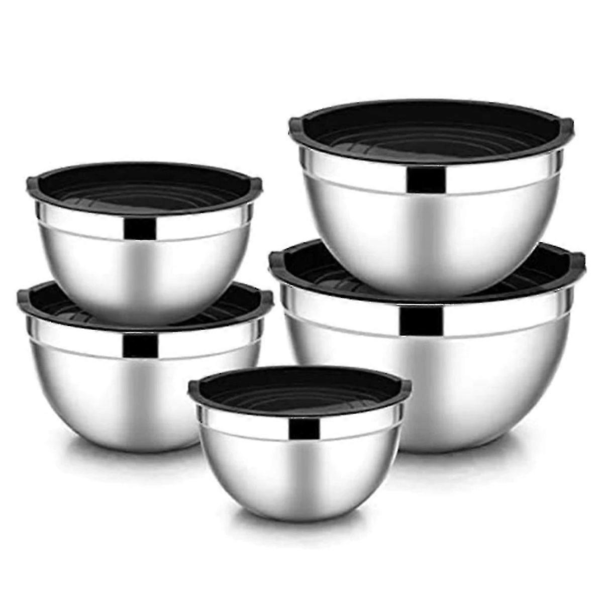 5 Pcs Mixing Bowl,stainless Steel Stackable Salad Bowl With Airtight -Ideal for Baking, Prepping & Food Storage