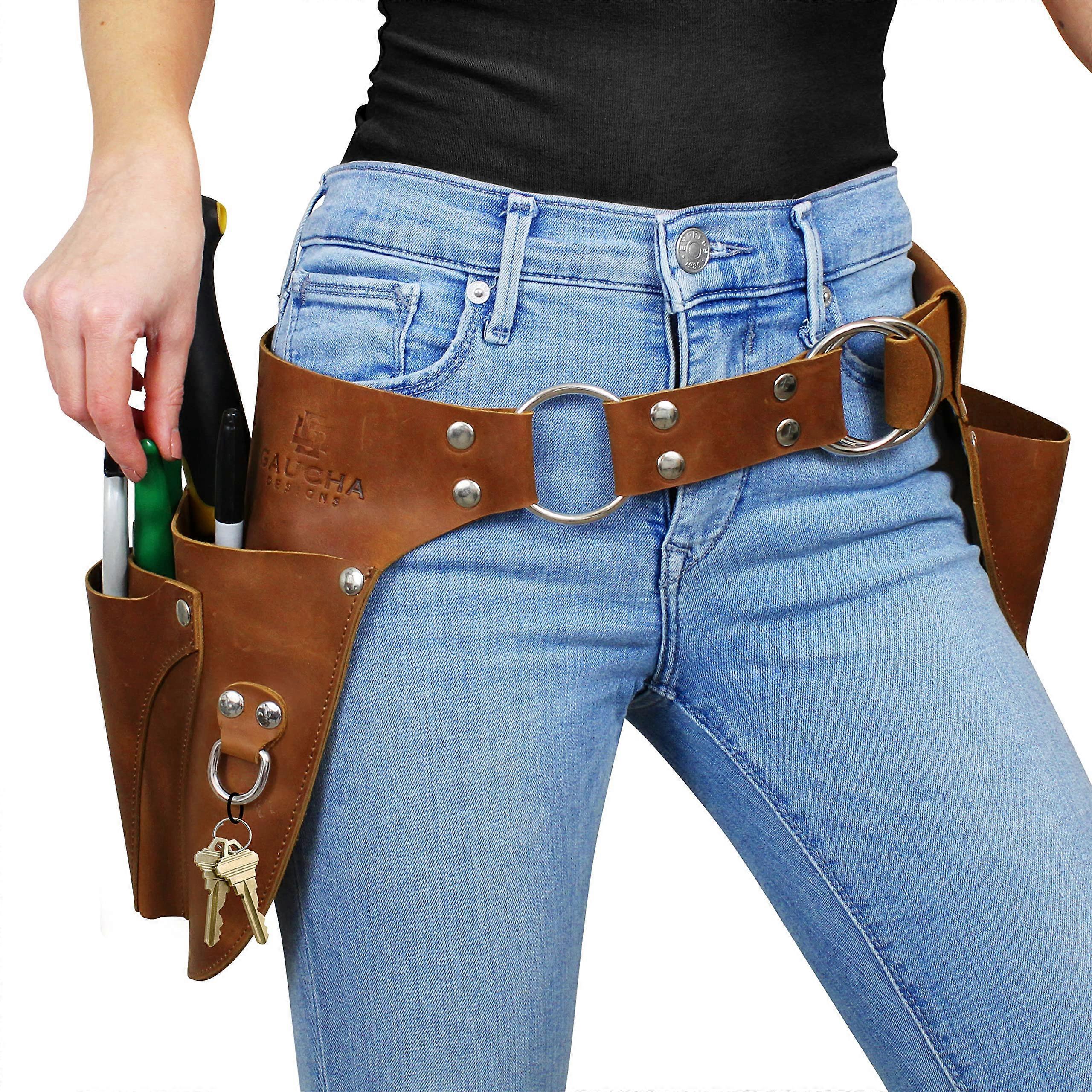 Leather Tool Belt for Gardening - Durable Adjustable Size, Stylish Brown Design, Ideal Gift for Women Gardeners