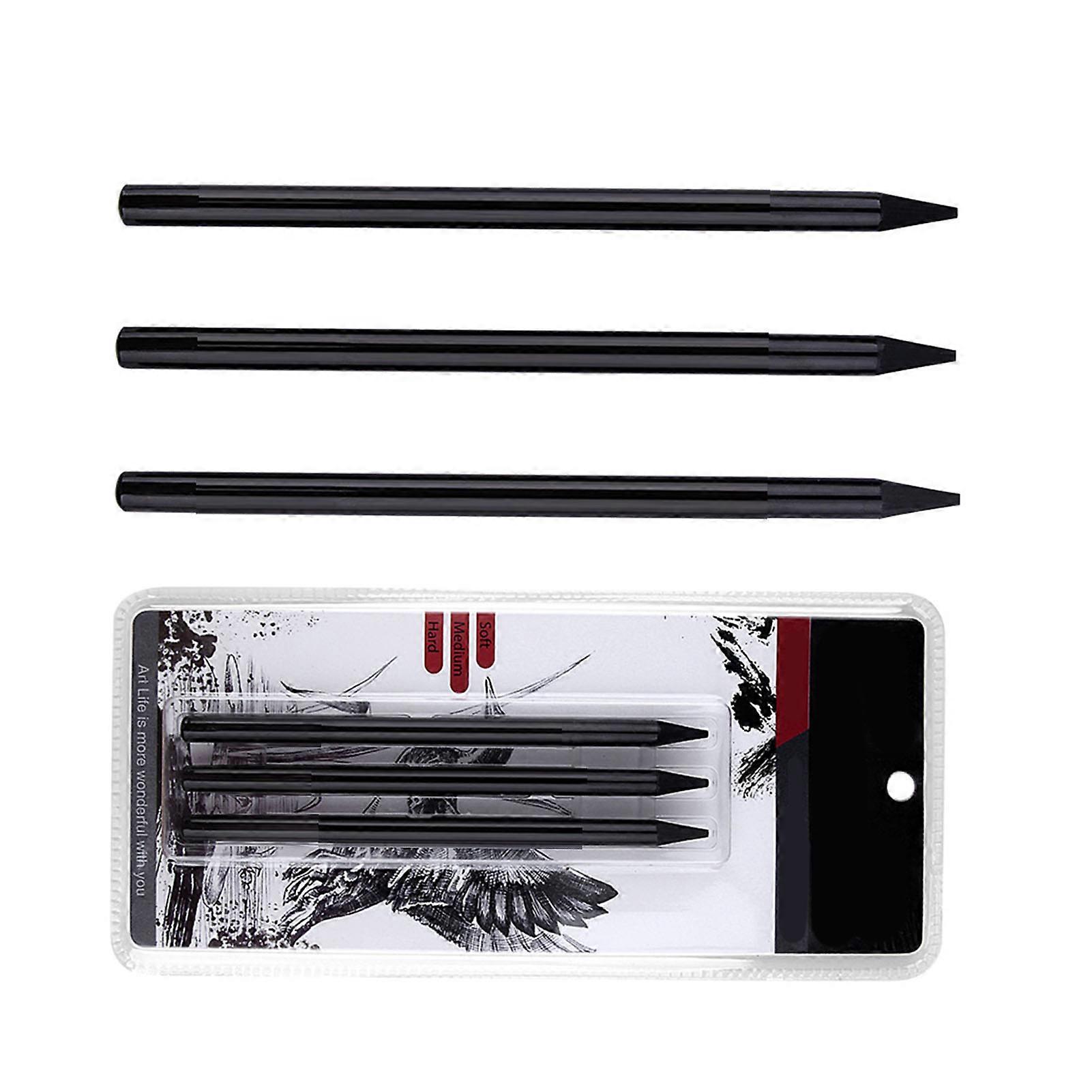 Charcoal Pencils Drawing Set Professional 3 Pieces Soft Medium and Hard Charcoal Pencils for Sketching Shading