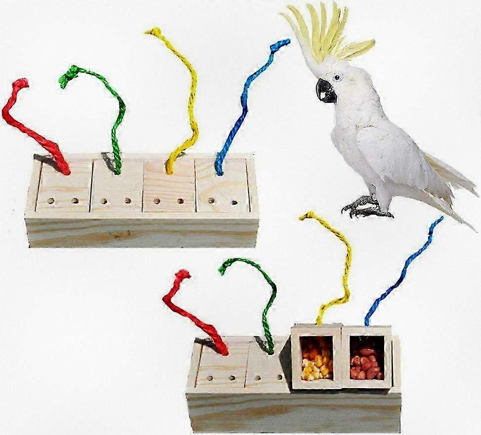 Smart Wooden Feeder Toy for Birds - Parrot, Finch, Canary, Macaw & More - Natural Discolored Design.