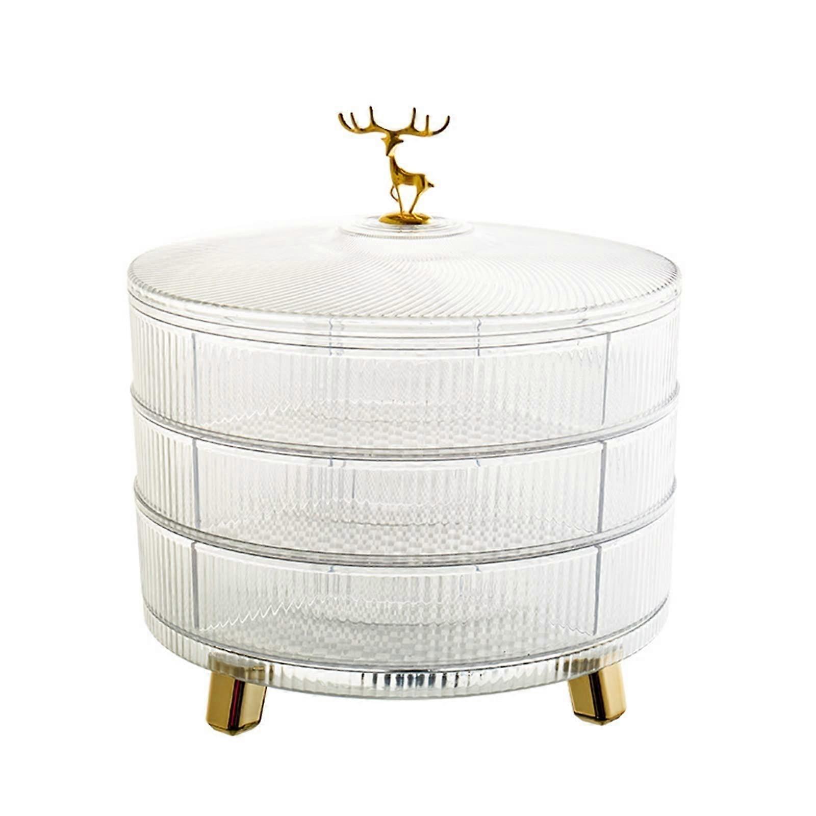 Round Plastic Platter Food Storage Container with Detachable Dividers, 3-Tier Transparent Nut, Fruit, and Candy Serving Tray