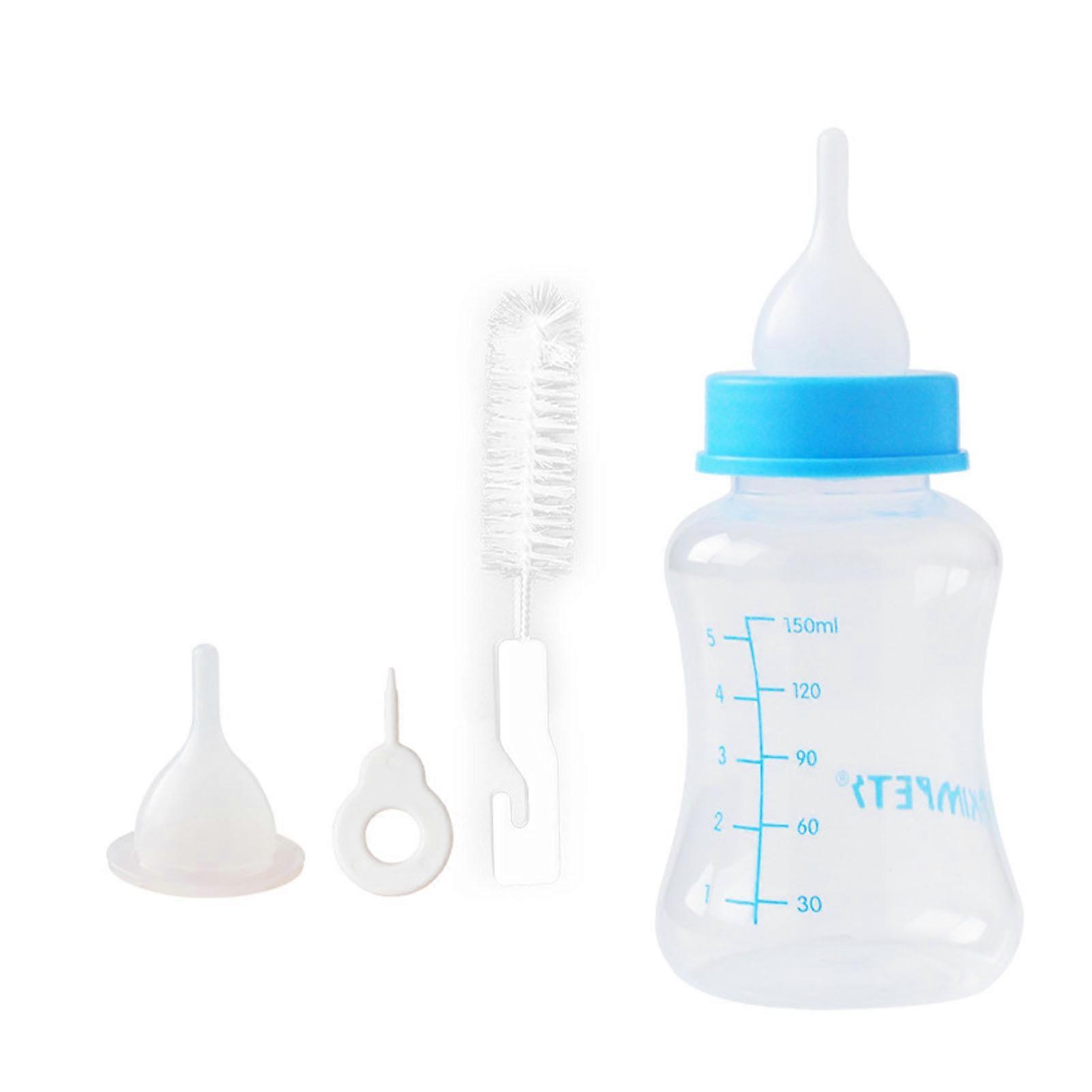 150ml Pet Feeding Bottle Silicone Kitten Puppy Nursing Bottle with Replacement Pacifiers for Small Animals Blue 