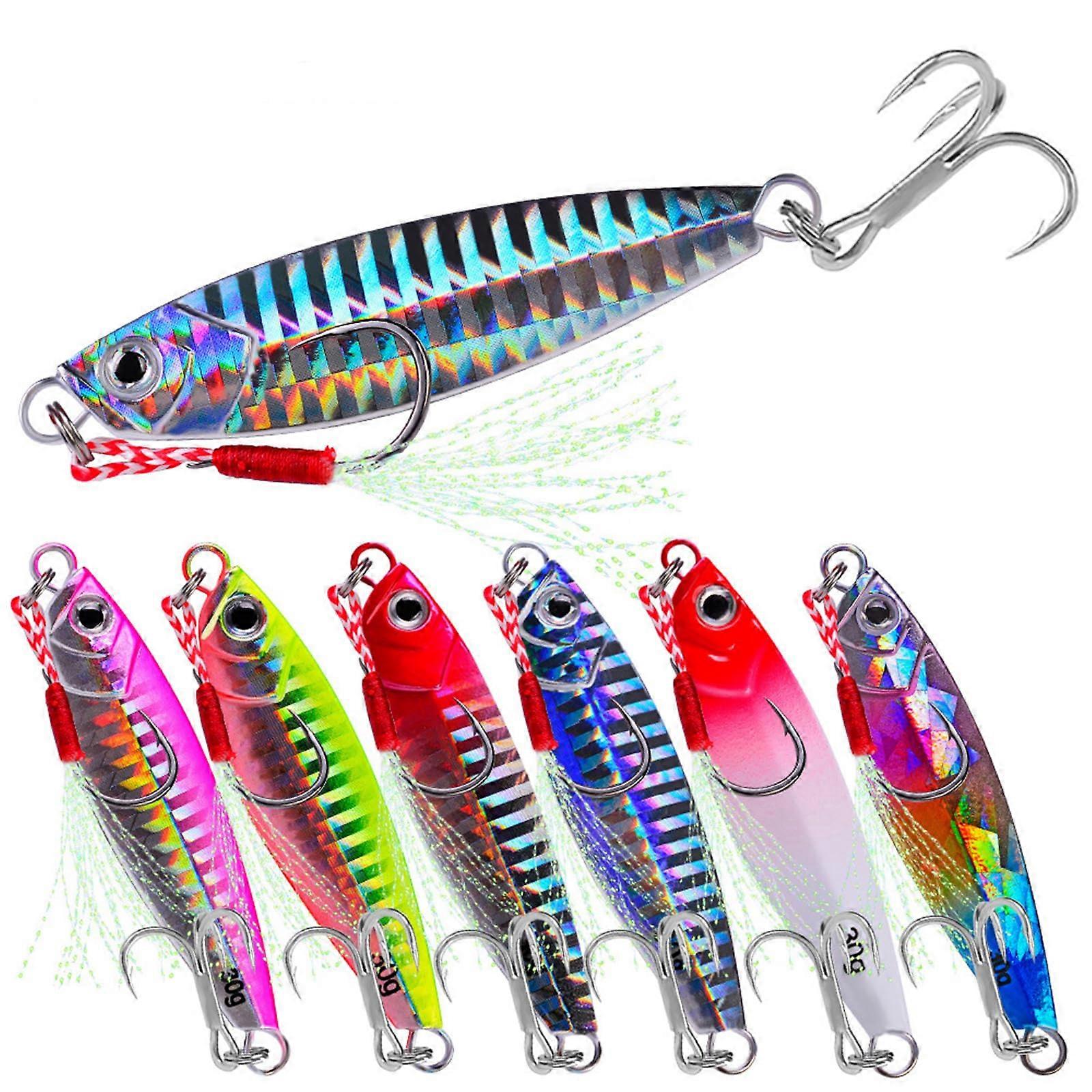 Jigging Lures Fishing 30g Slow Jig Baits for Tuna Kingfish Grouper Bass Metal Jigs with Treble and Assist Hooks 7 Pieces