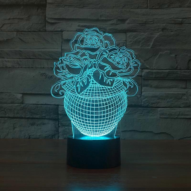 Base noire rose créative colorée 3D LED veilleuse décorative, version télécommande 16 couleurs