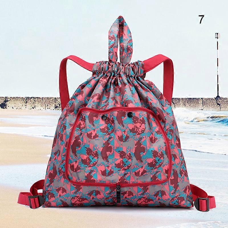 Multifunctional Foldable Portable Shopping Bag Women's Printed Drawstring Backpack for Camping Outdoor Activity