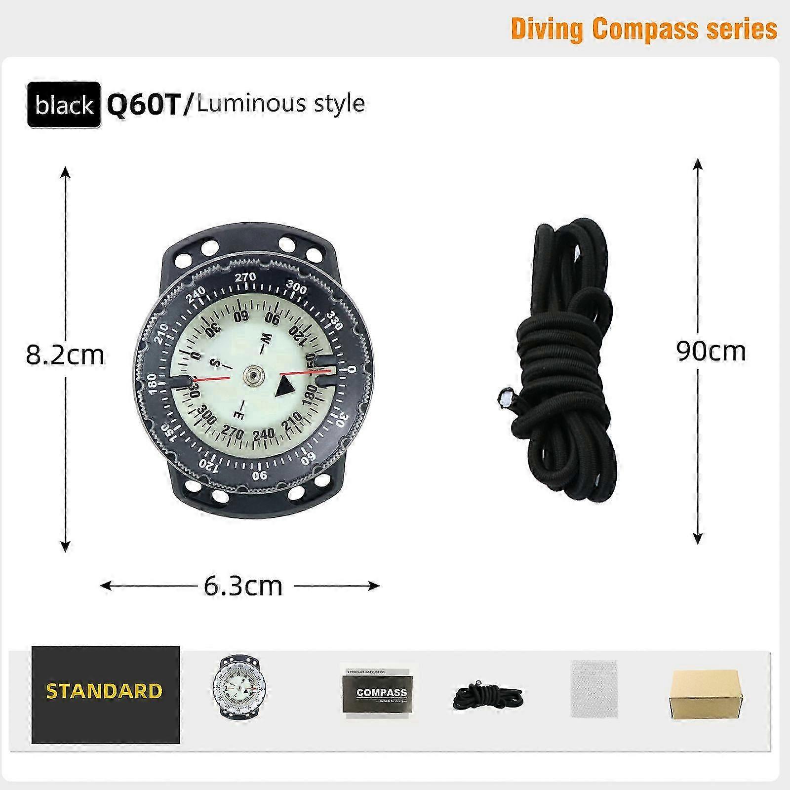 Black Portable Waterproof Night Vision Scuba Module Gauge Diving Navigation Compass iK
