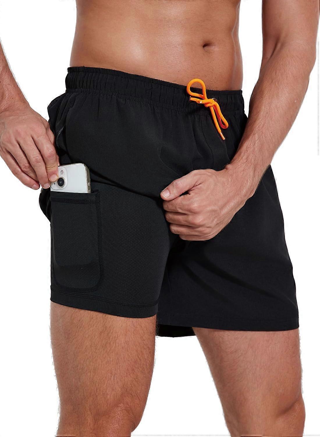 Men's Swim Trunks with Compression Liner, Quick Dry Beach Shorts, Zipper Pockets, Lightweight, Comfortable Fit, Various Sizes