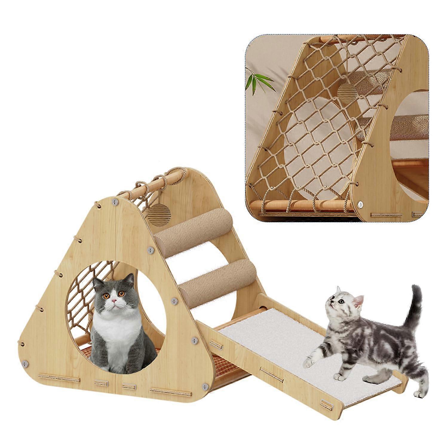 Wooden Cat Tree Tower for Indoor Cats, Modern Scratching Post, Multi-Level Cat Condo with Plush Perch, Durable Design
