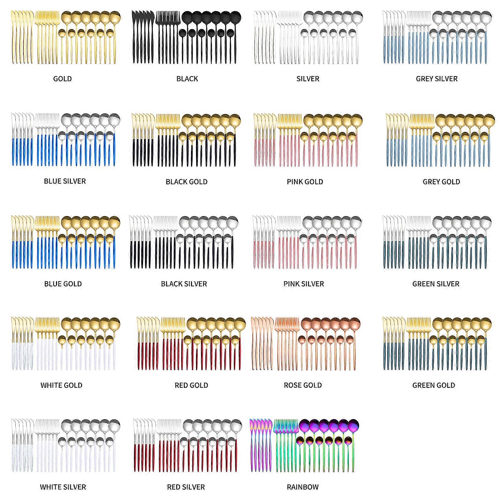 24Pcs Stainless Steel Dinnerware Kitchen Cutlery Set Knife Fork Spoon Flatware Tableware Minimalist Silverware