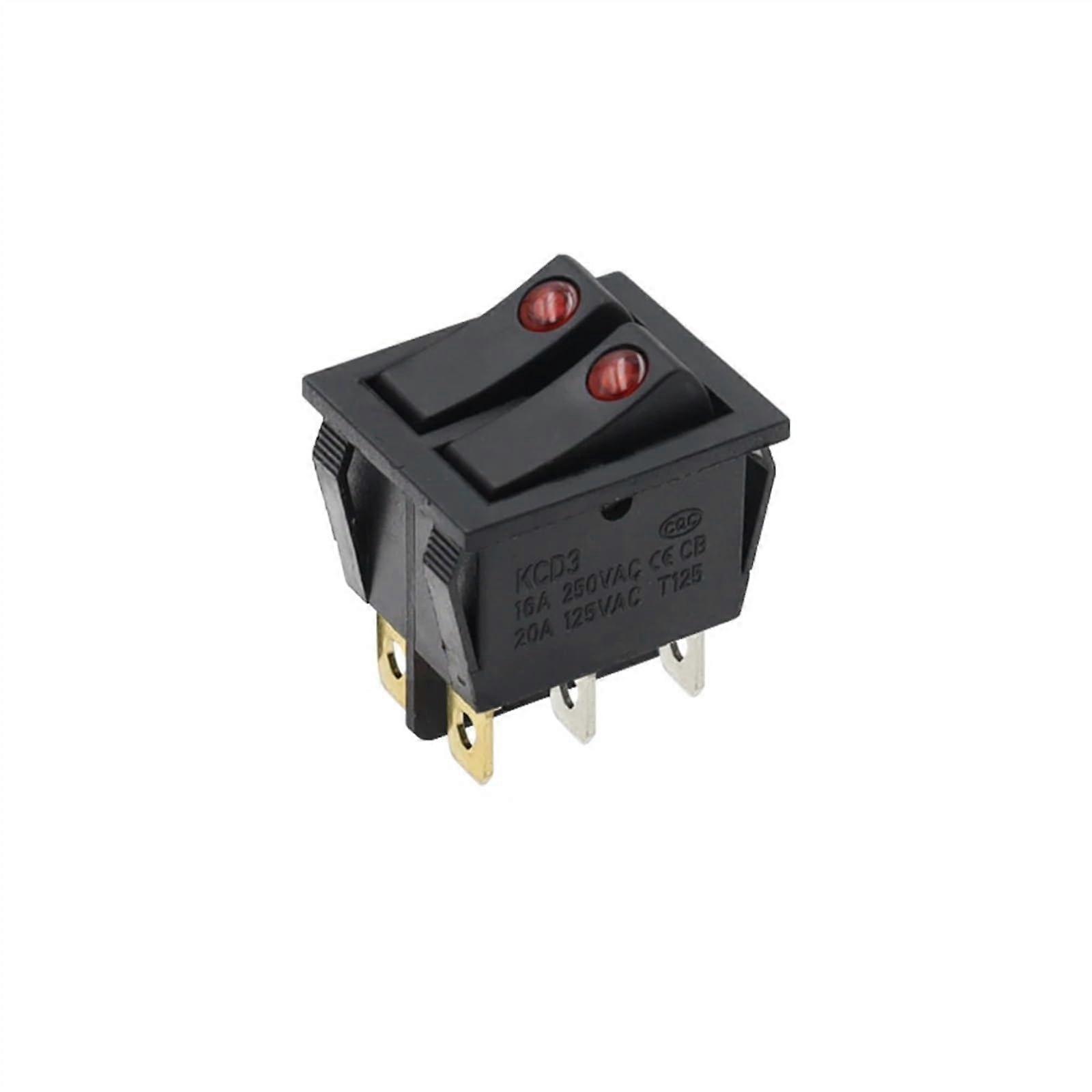 KCD6 Rocker Switch 16A 250V AC with Lamp, 6 Pins, ON-Off, KCD8 Power Switch 20A 125V AC, Red Cat Eye Indicator