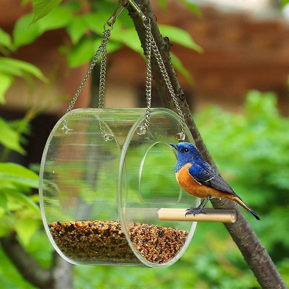 Wild Bird Feeder Acrylic Window Bird Feeder Round Semi-Enclosed Bird Feeder Station Window Hanging-Type Birdhouse