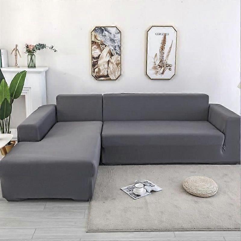 Stretch Sofa Cover 3+2 Seater L-Shaped Corner Polyester Sofa Protective Couch Cover - Grey -RAI