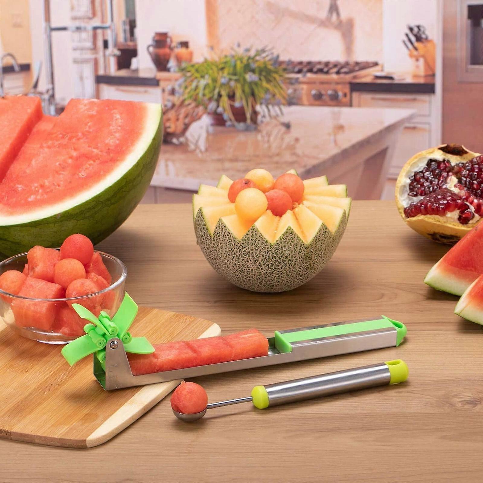 Watermelon Slicer Tool Cutter & Server With 2 Spoons Stainless For Perfect Wedges