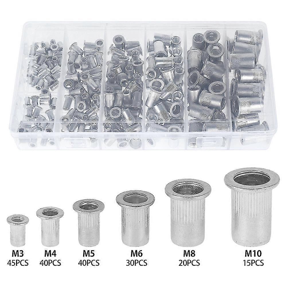 190 Pcs/Set M3 M5 M6 M8 M10 Rivet Nuts Flat Head Threaded Insert Nut Rivet Cap Set Threaded Insert-J