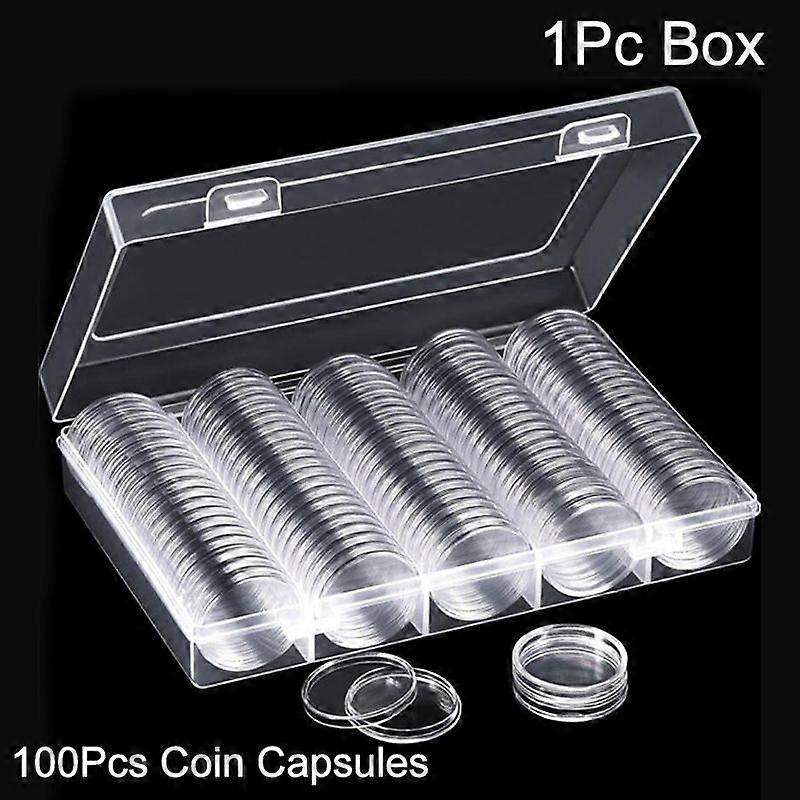 100Pcs Coin Holder Cases Round Capsules Clear Box Coin Collection Protector