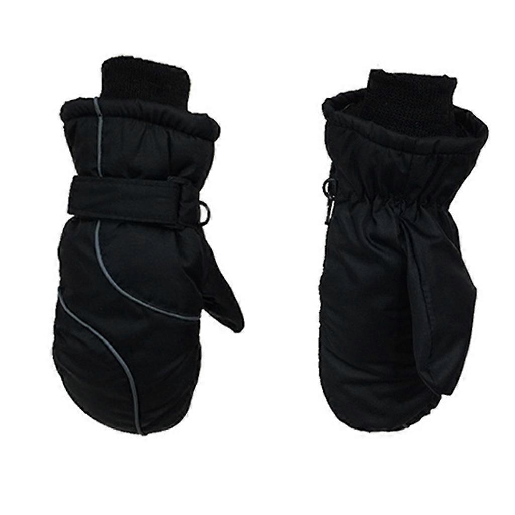 Toddler Kids Winter Snow Ski Gloves Waterproof Windproof Solid Color Patchwork f  Black