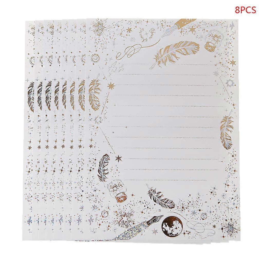 8 Sheets High-end Vintage Bronzing Feather Blessing Letter Paper Pad Writing Off  White