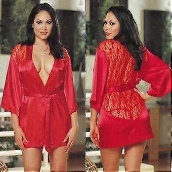Sexy Silk Satin Lace Kimono Dressing Gown Bathrobe Women Nightwear