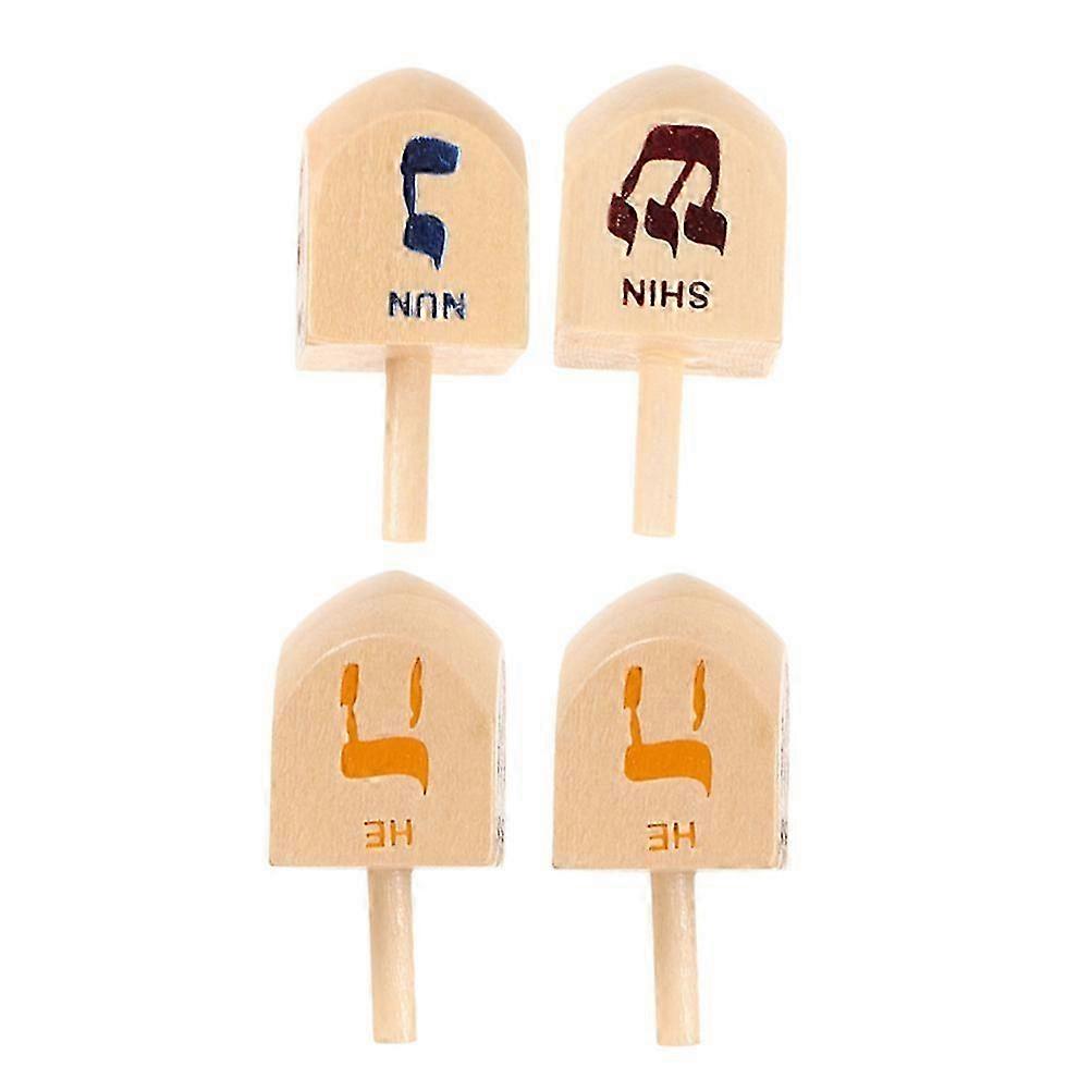 4PCS Hanukkah Top Wood Top Hebrew Letters Wood Top for Hanukkah Party DIY Projects Crafts