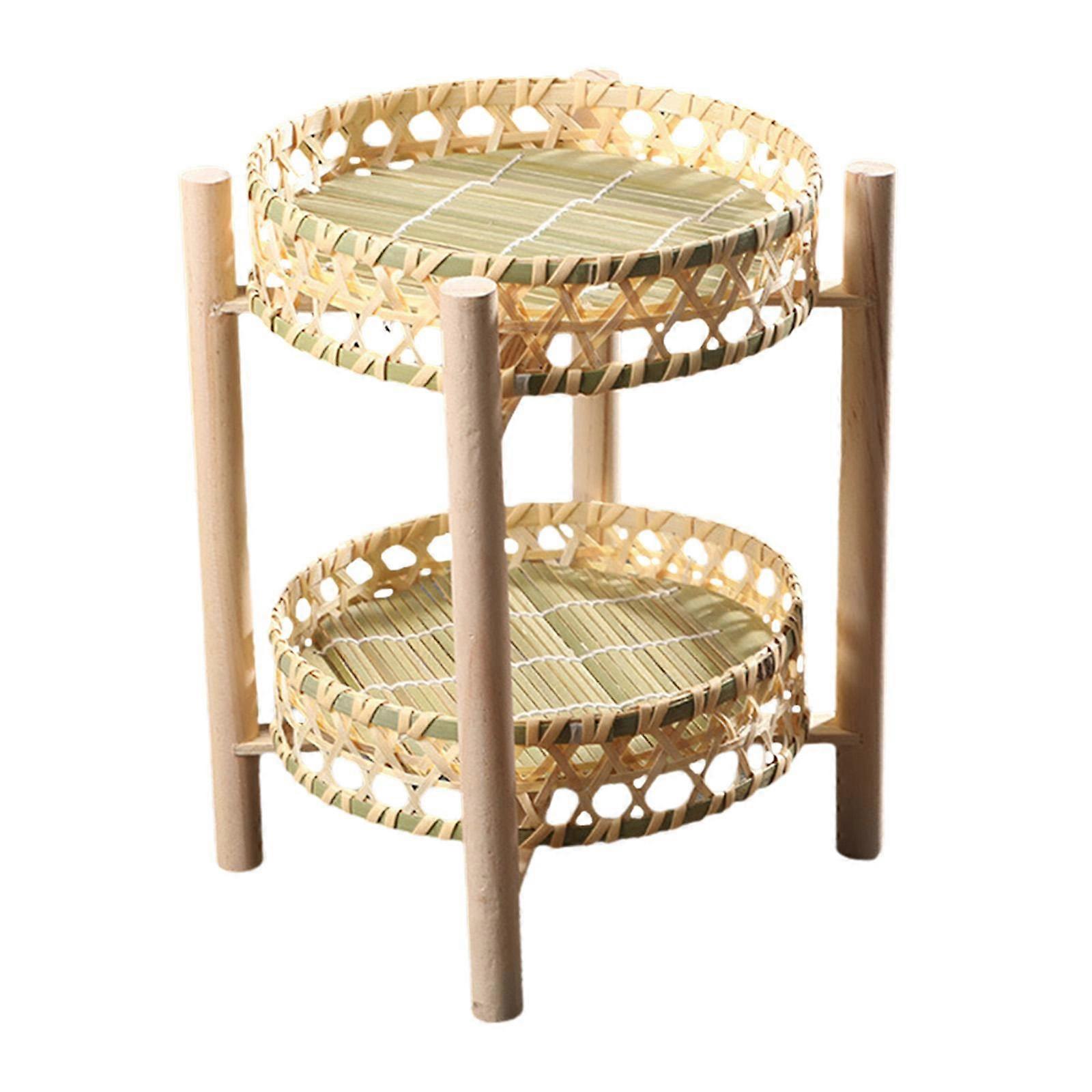Double Layer Storage Basket Dessert Plate Round Folding Rustic Snack Container
