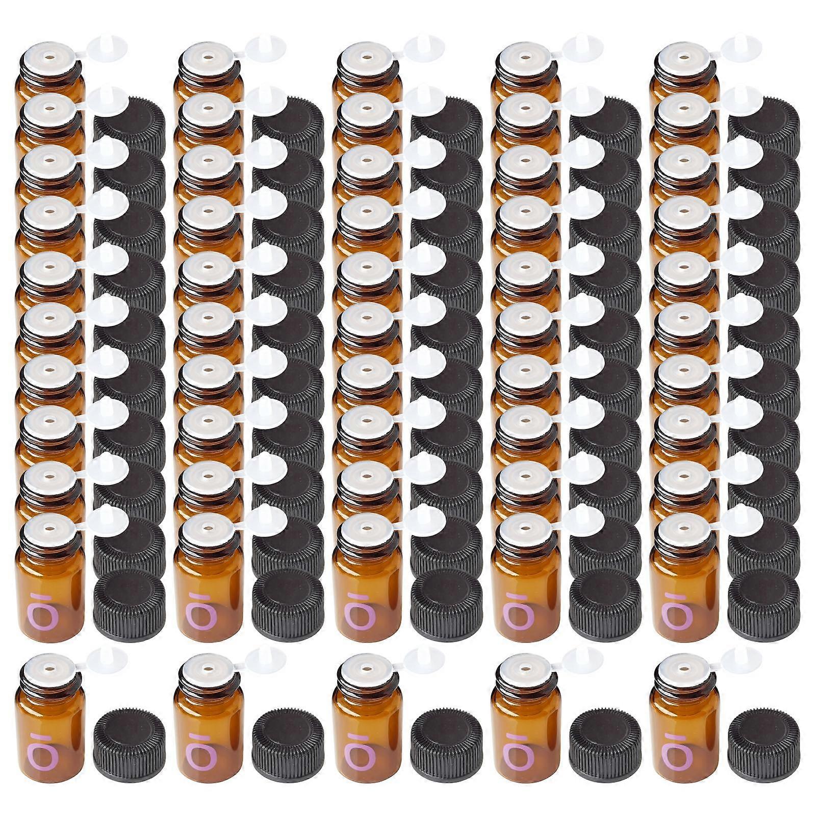 100Pcs Essential Oil Empty Bottle 2ml Amber Color Small Screw on Lid Sample