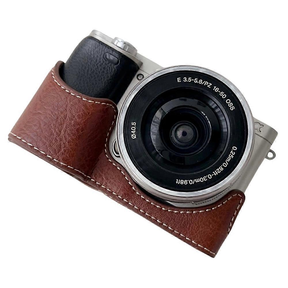 For Sony A6400/A6300/A6100/A6000 PU Leather Camera Bottom Cover Screw Hole Half Body Case