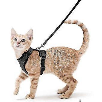 Katzengeschirr & Leine Set, ausbruchsichere verstellbare Weste, atmungsaktive Jacke zum Spazierengehen, schwarz, XS